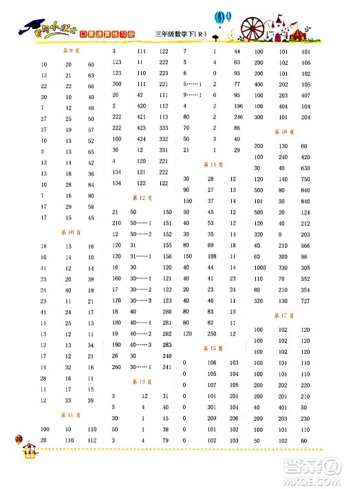 龙门书局2021黄冈小状元口算速算练习册三年级数学下册人教版答案