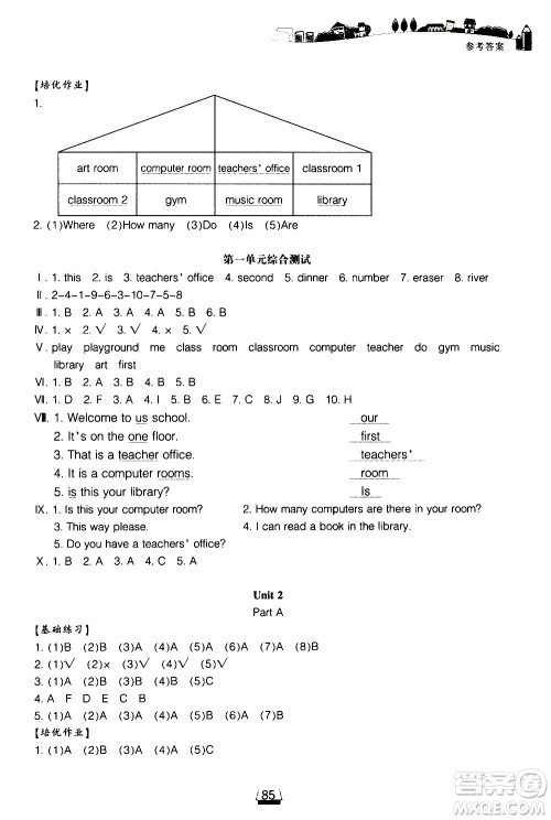 宁波出版社2021课前课后同步练习小学英语四年级下册人教版答案