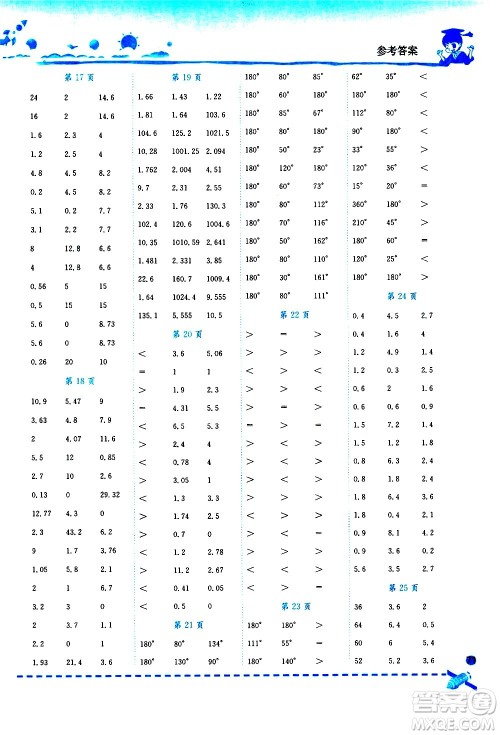 龙门书局2021黄冈小状元口算速算练习册四年级数学下册BS北师大版答案