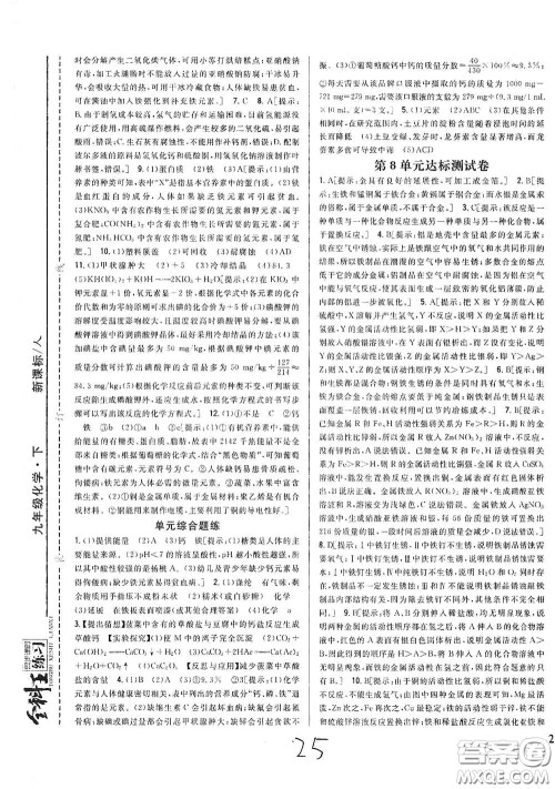 吉林人民出版社2021全科王同步课时练习九年级化学下册新课标人教版答案