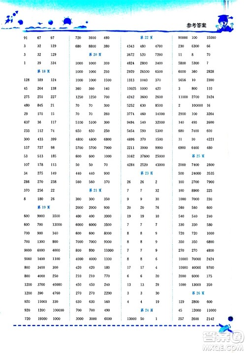 龙门书局2021黄冈小状元口算速算练习册四年级数学下册人教版答案