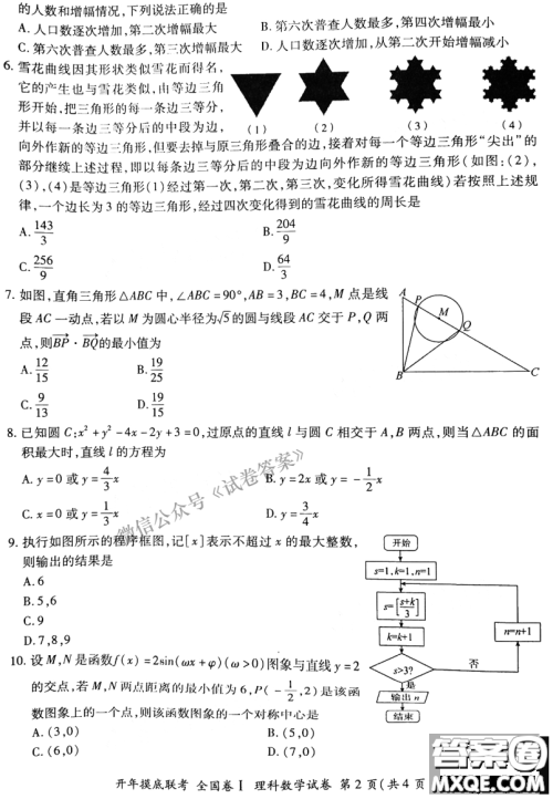 百师联盟2021届高三开年摸底联考全国卷I理科数学试卷及答案