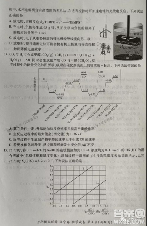 百师联盟2021届高三开年摸底联考辽宁卷化学试卷及答案