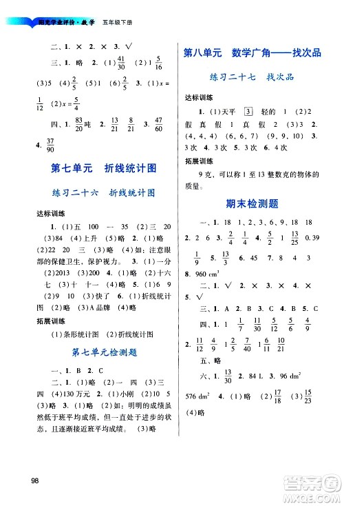 广州出版社2021阳光学业评价数学五年级下册人教版答案 广州出版社2021阳光学业评价数学五年级下册人教版答案
