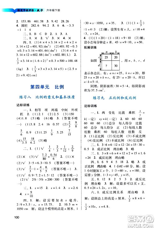 广州出版社2021阳光学业评价数学六年级下册人教版答案 广州出版社2021阳光学业评价数学六年级下册人教版答案