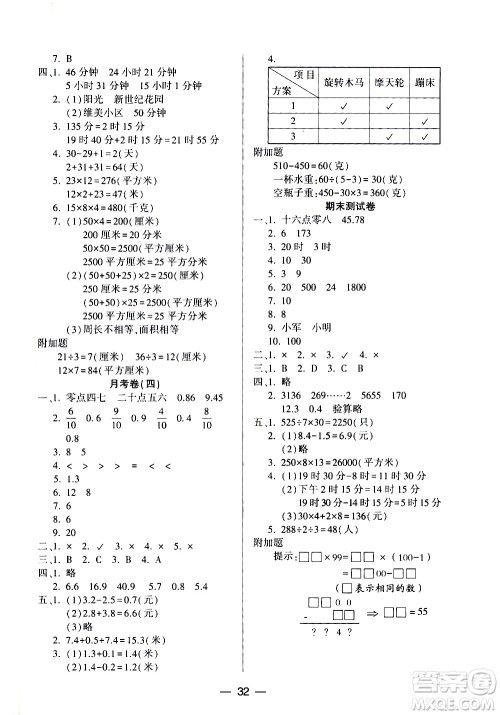 希望出版社2021新课标两导两练高效学案数学三年级下册人教版答案