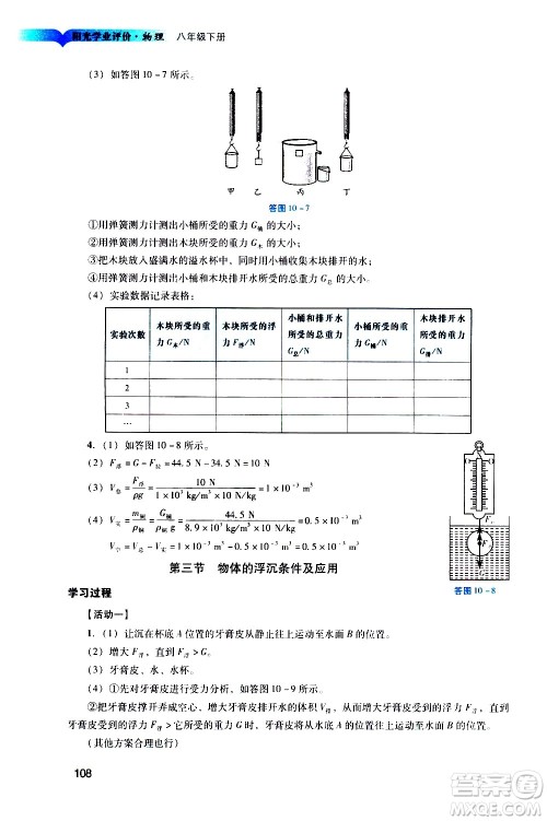 广州出版社2021阳光学业评价物理八年级下册人教版答案 广州出版社2021阳光学业评价物理八年级下册人教版答案