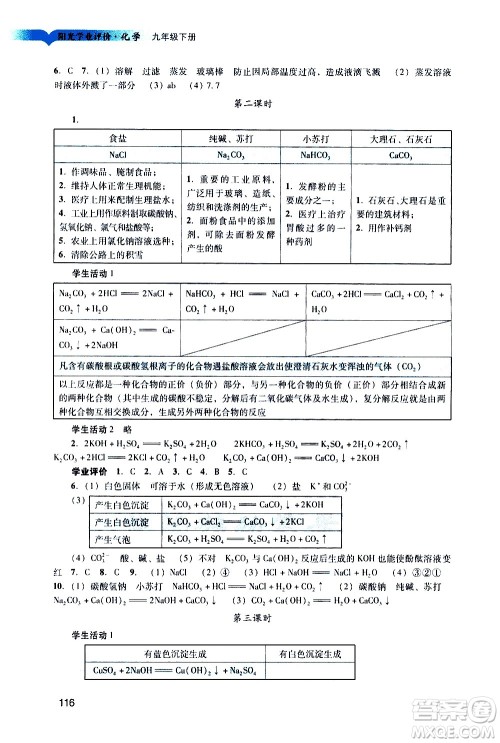广州出版社2021阳光学业评价化学九年级下册人教版答案 广州出版社2021阳光学业评价化学九年级下册人教版答案