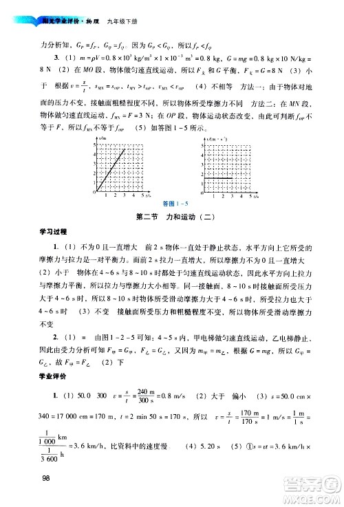 广州出版社2021阳光学业评价物理九年级下册人教版答案