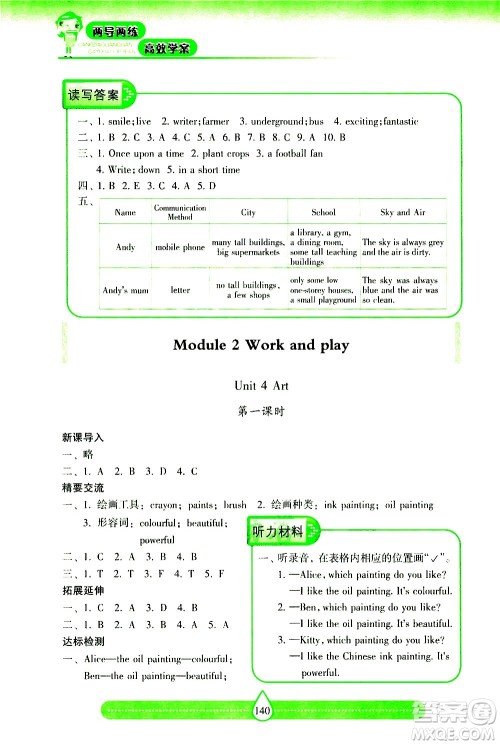 希望出版社2021新课标两导两练高效学案英语六年级下册上海教育版答案