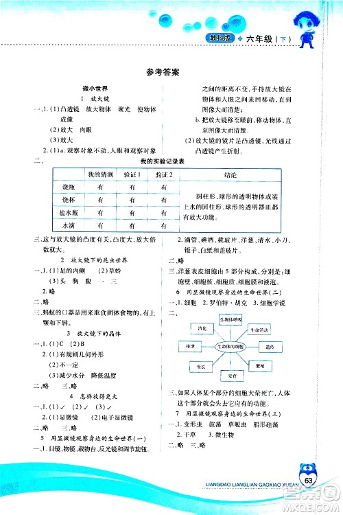 希望出版社2021新课标两导两练高效学案科学六年级下册教科版答案