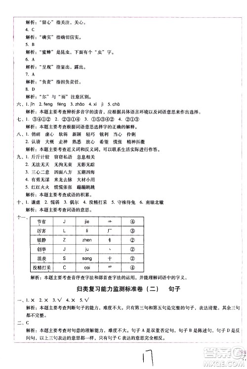 云南教育出版社2021小学能力监测标准卷语文三年级下册人教版答案