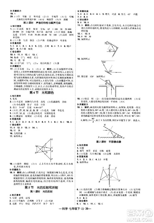 宁夏人民教育出版社2021学霸题中题科学七年级下册浙教版答案