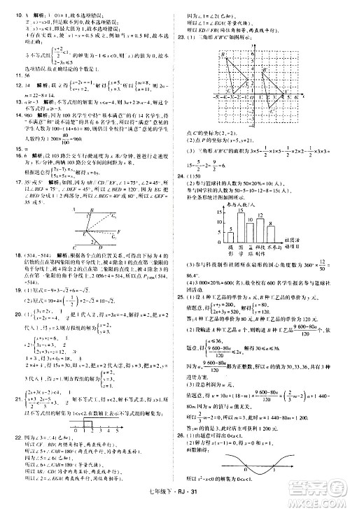 甘肃少年儿童出版社2021学霸题中题数学七年级下册人教版答案