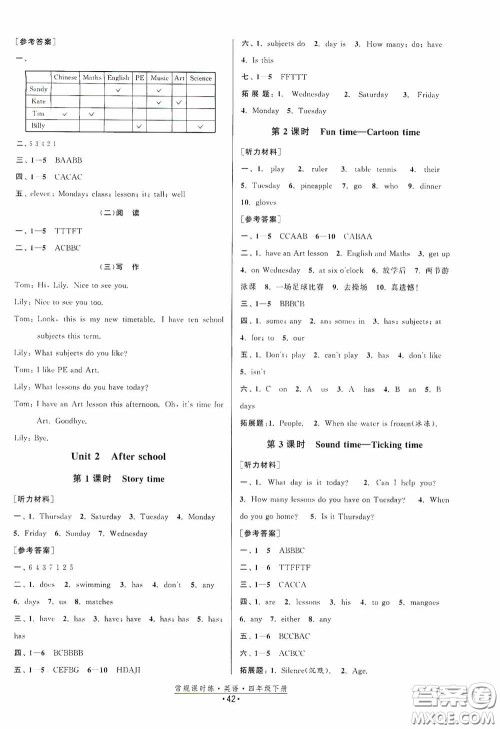 福建人民出版社2021常规课时练四年级英语下册译林版答案 福建人民出版社2021常规课时练四年级英语下册译林版答案