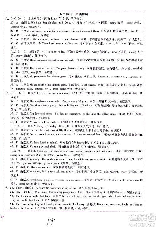 云南教育出版社2021小学能力监测标准卷英语四年级下册人教版答案