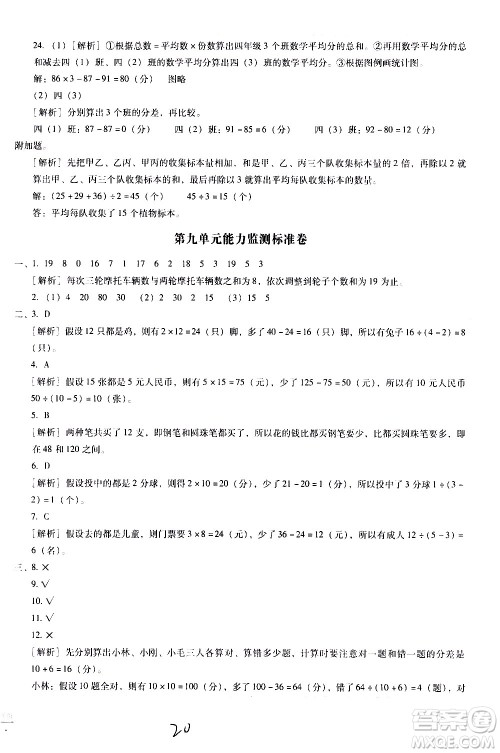 云南教育出版社2021小学能力监测标准卷数学四年级下册人教版答案 云南教育出版社2021小学能力监测标准卷数学四年级下册人教版答案