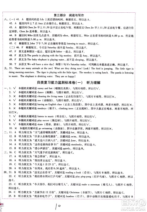 云南教育出版社2021小学能力监测标准卷英语五年级下册人教版答案
