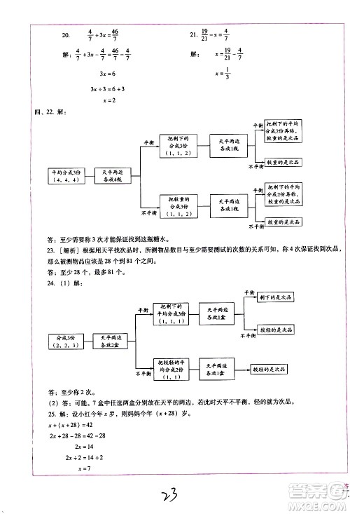 云南教育出版社2021小学能力监测标准卷数学五年级下册人教版答案