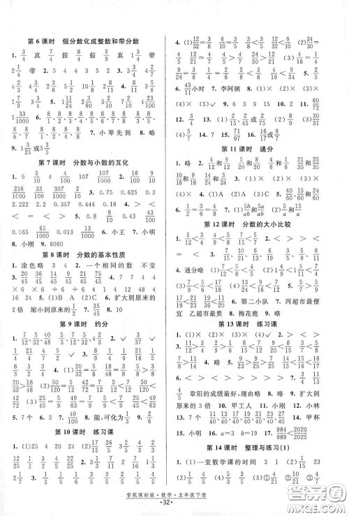 福建人民出版社2021常规课时练五年级数学下册苏教版答案