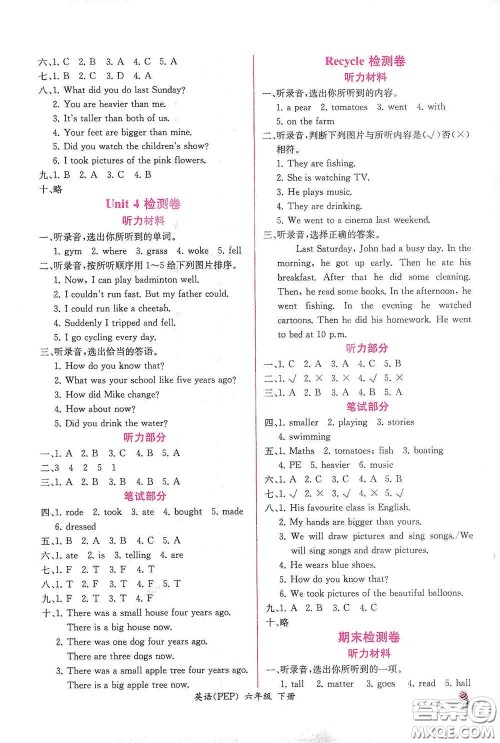 人民教育出版社2021同步导学案课时练六年级英语下册人教版答案