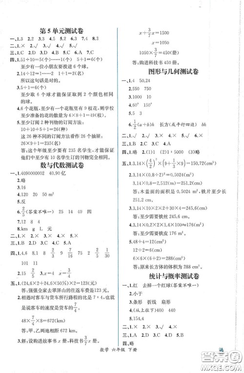 人民教育出版社2021同步导学案课时练六年级数学下册人教版答案