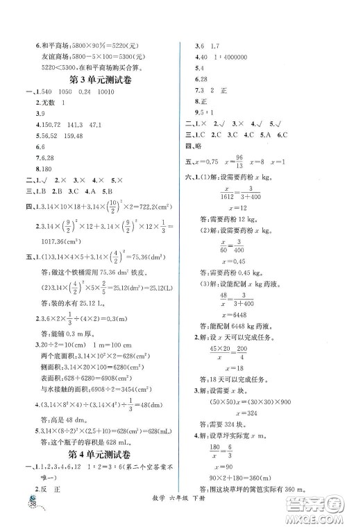 人民教育出版社2021同步导学案课时练六年级数学下册人教版答案