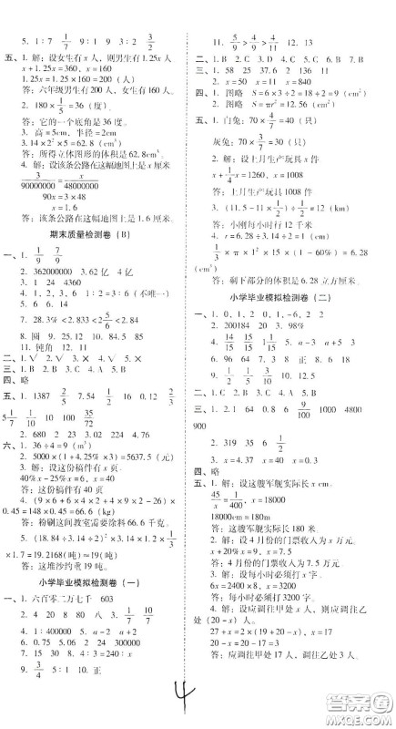 2021年春云南师大附小一线名师核心试卷六年级数学人教版答案