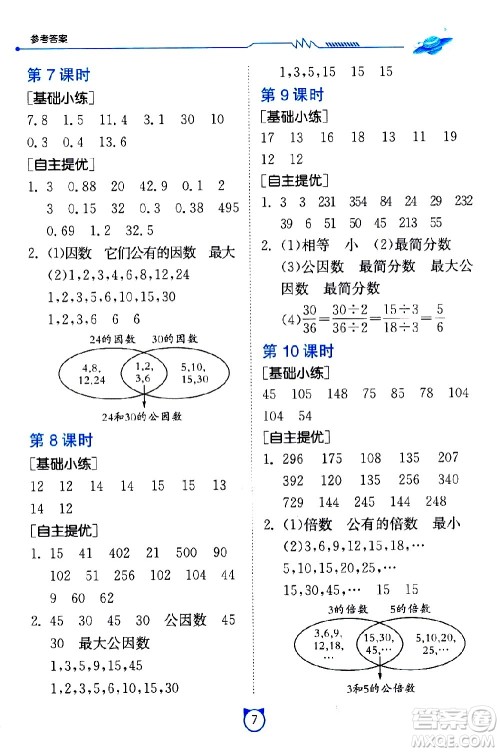 江苏人民出版社2021小学数学口算速算提优练习册五年级下册人教版答案