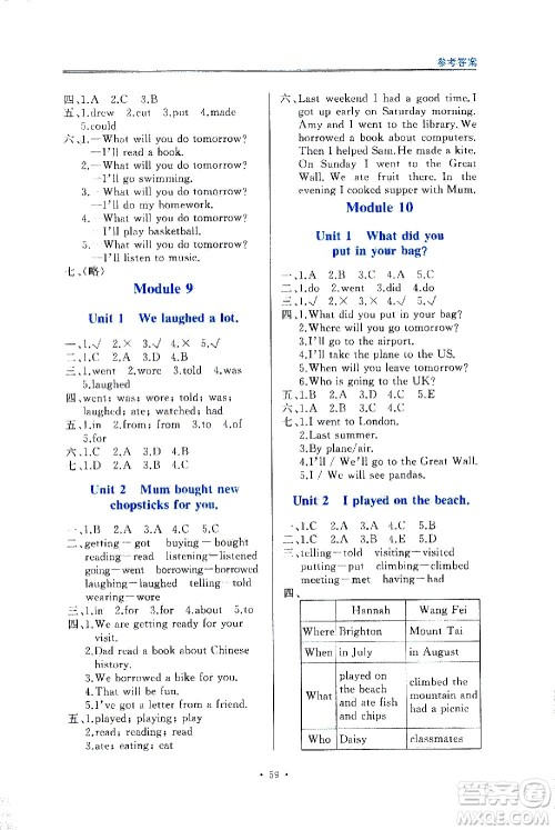 海峡文艺出版社2021英语同步练习一本通一年级起点五年级下册外研版答案