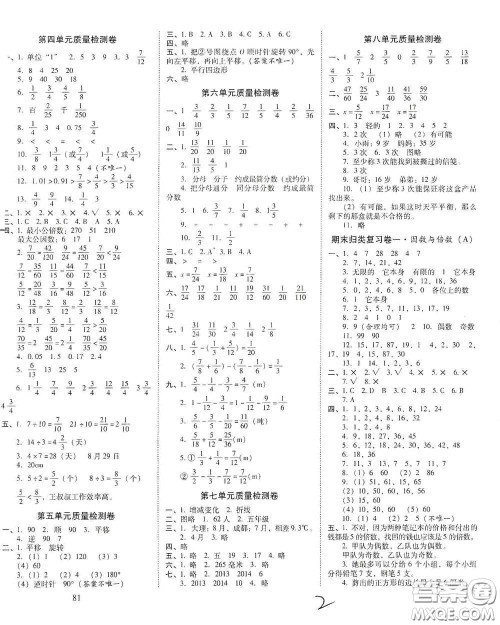 2021年春云南师大附小一线名师核心试卷五年级数学人教版答案