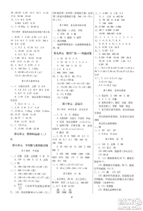 海南出版社2021云南师大附小一线名师提优作业四年级数学下册人教版答案