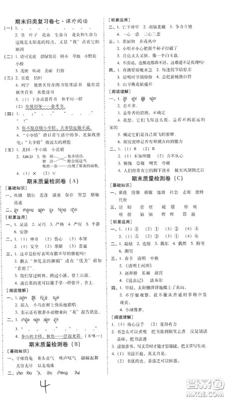 2021年春云南师大附小一线名师核心试卷三年级语文人教版答案 2021年春云南师大附小一线名师核心试卷三年级语文人教版答案