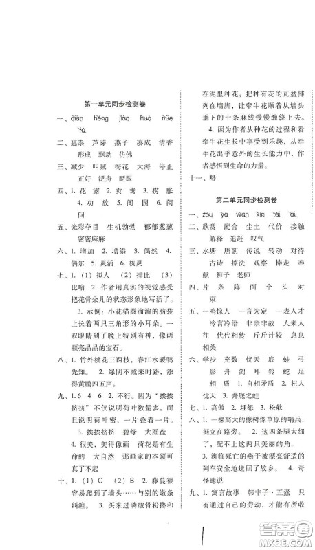 云南教育出版社2021单元目标检测云南师大附小密卷三年级语文下册全新版答案