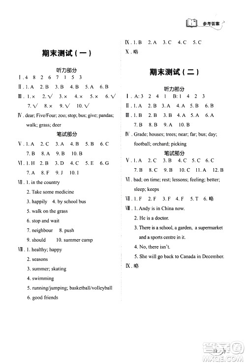 山东科学技术出版社2021小学同步练习册英语五年级下册鲁科版答案