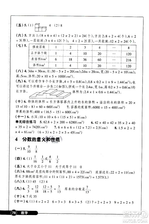 浙江教育出版社2021数学同步练习五年级下册人教版答案