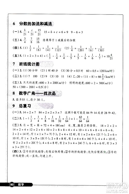 浙江教育出版社2021数学同步练习五年级下册人教版答案