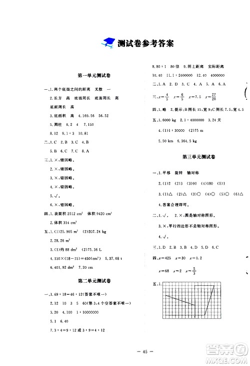 北京师范大学出版社2021新课标同步单元练习数学六年级下册北师大版答案