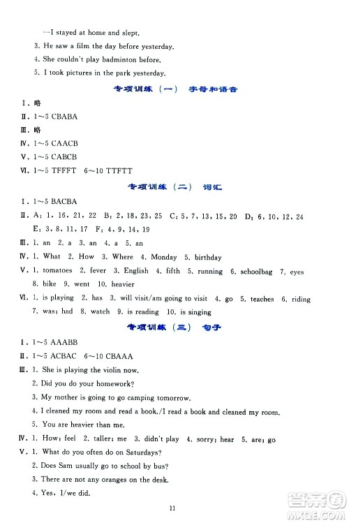 人民教育出版社2021同步轻松练习英语六年级下册人教版答案