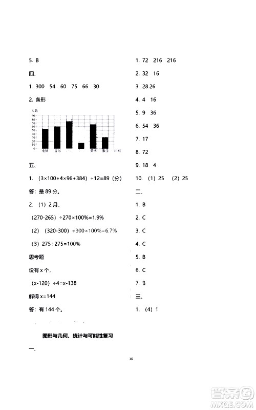 江苏凤凰教育出版社2021练习与测试检测卷小学数学六年级下册苏教版答案
