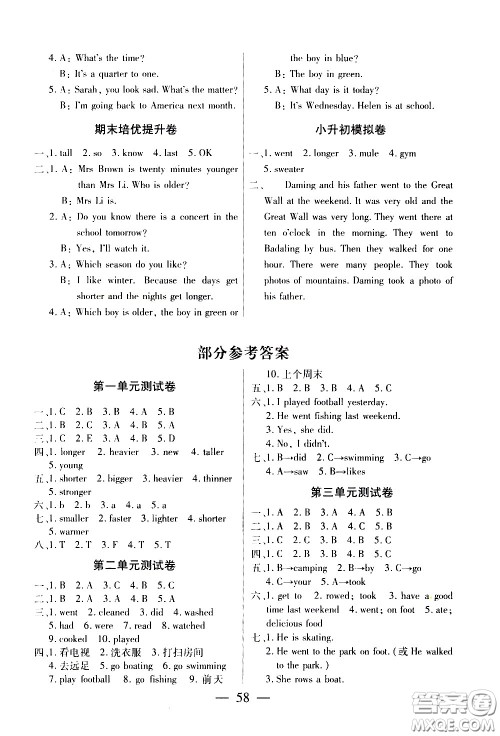 二十一世纪出版社2021新课程新练习英语六年级下册人教版答案