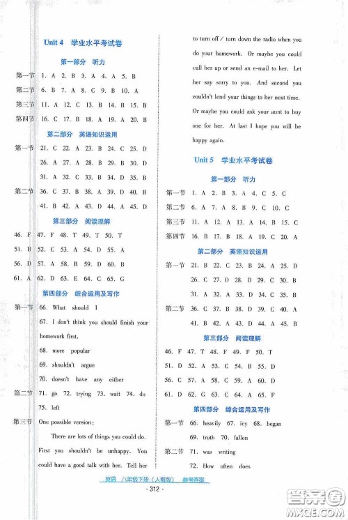 云南教育出版社2021云南省标准教辅优佳学案八年级英语下册人教版答案