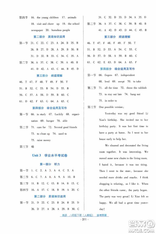 云南教育出版社2021云南省标准教辅优佳学案八年级英语下册人教版答案