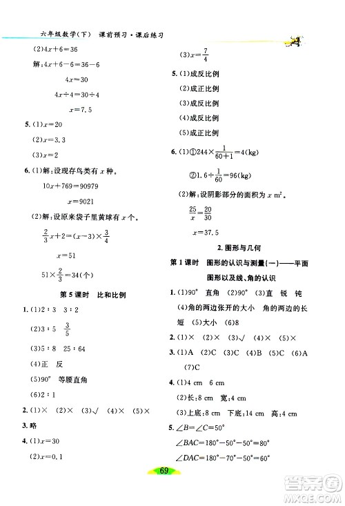 延边人民出版社2021密解1对1数学六年级下册人教版答案