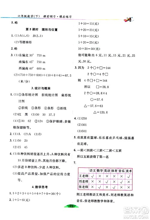 延边人民出版社2021密解1对1数学六年级下册人教版答案