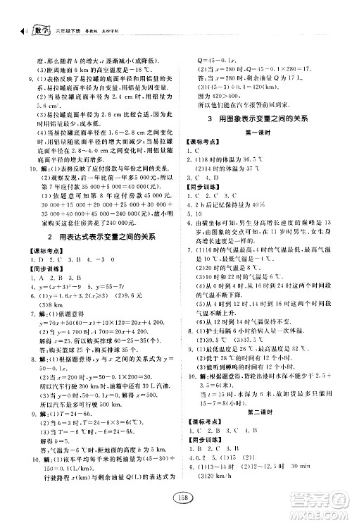 山东科学技术出版社2021初中同步练习册数学六年级下册鲁教版答案