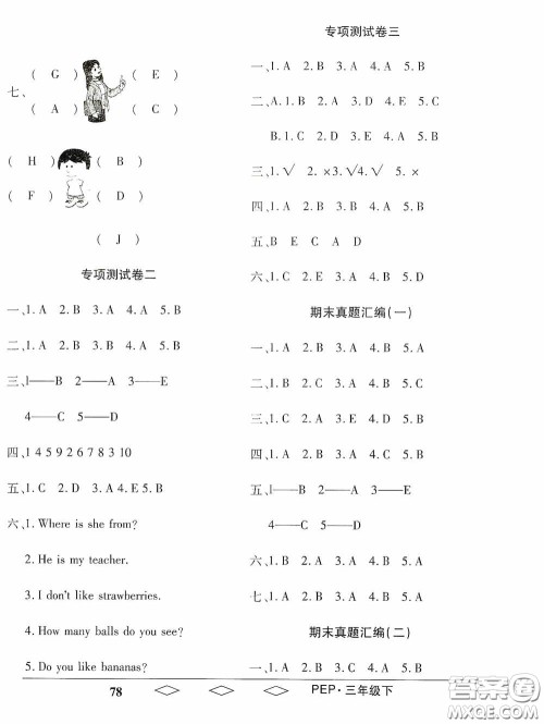黑龙江美术出版社2021全优生单元与期末三年级英语下册人教版答案 黑龙江美术出版社2021全优生单元与期末三年级英语下册人教版答案