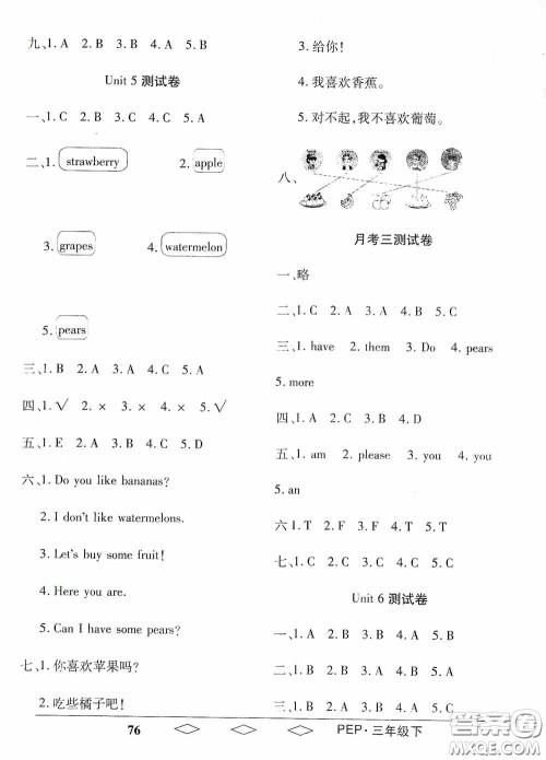 黑龙江美术出版社2021全优生单元与期末三年级英语下册人教版答案 黑龙江美术出版社2021全优生单元与期末三年级英语下册人教版答案