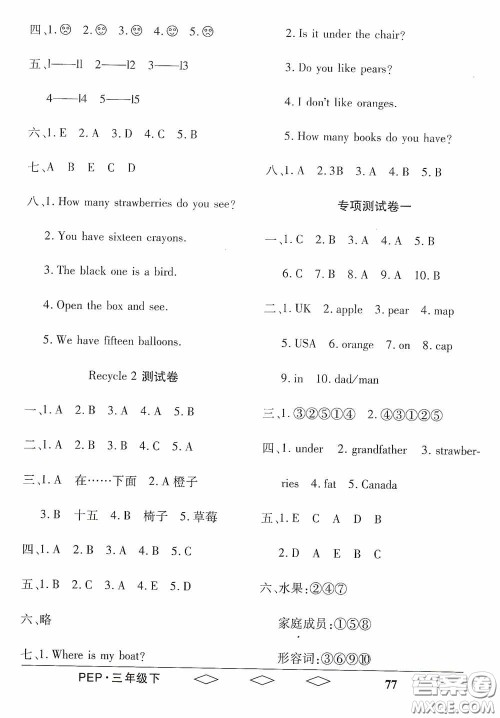 黑龙江美术出版社2021全优生单元与期末三年级英语下册人教版答案 黑龙江美术出版社2021全优生单元与期末三年级英语下册人教版答案