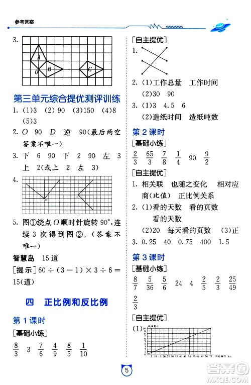 江苏人民出版社2021小学数学口算速算提优练习册六年级下册北师大版答案